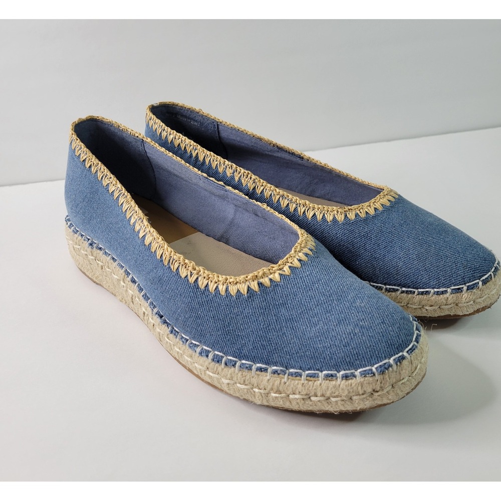 Dolce Vita Blue Denim Espadrille Flats Woven‎ Trim Slip On Shoes sz 9